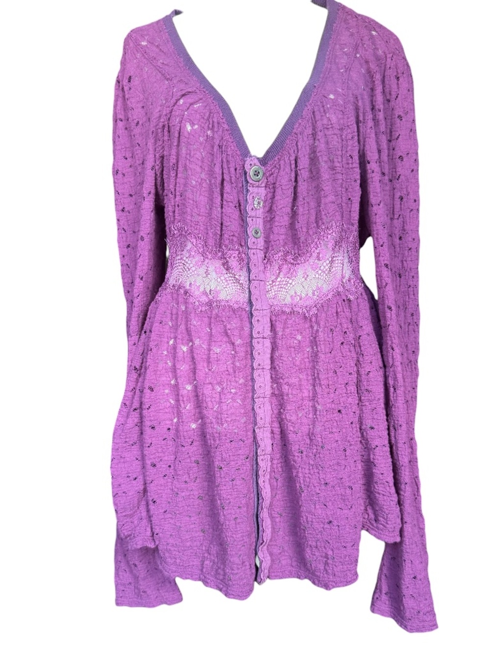 Free People Magenta Lace Long Sleeve Shirt Sz L